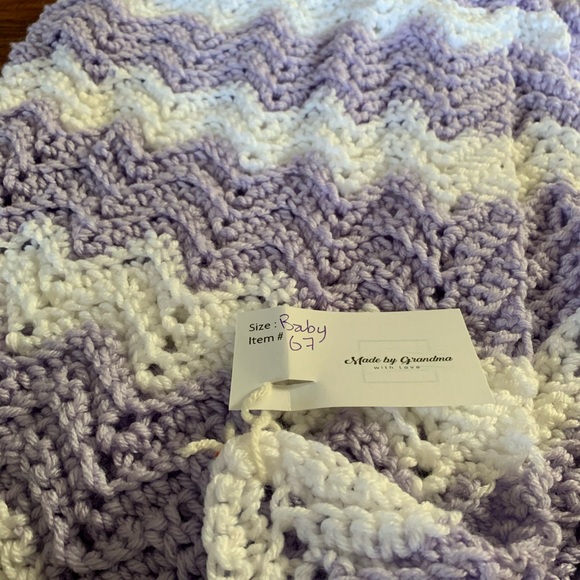Made by Grandma Other - Hand Crocheted Purple & White Baby Blanket